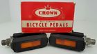 1351 Crown Vtg Ball Bearing Bicycle Pedals Orange Reflectors Box Rud