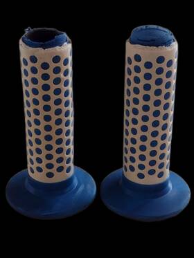 F1-style Fuan Old-school 1980s Bmx F1 Grips White Over Blue Dotted Oakley-style Nbl