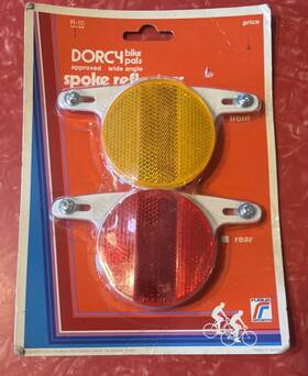 Fugua Sports 10144 Vintage Dorcy Bike Pals Spoke Reflectors. Wide Angle. Front And Rear. New. Japan