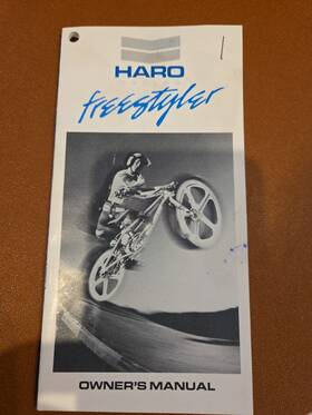 85030016 Haro Cycles Freestyler Owners Manual With Pickup Tag Serial Number