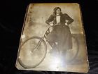 Photo Bike Woman Antique 10x12 1800 Rare Original Uniform Bicycle