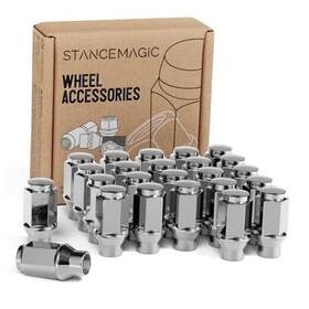 Precision European Motorwerks 1/2in-cs-et-bulge-sr-24pc 24pcs Bulge Lug Nuts - 1/2x20 Threads 1.75 Inch Length Et Chrome Silver