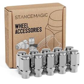 2in-cs-et-bulge-sr-10pc Precision European Motorwerks 10pcs Chrome Silver Bulge Lug Nuts - 1/2x20 Threads 1.75 Inch Length Et