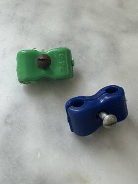 No82 Reg Pair Of Cable Tidy Pieces For Brake Or Shifter Housing Nos 1970s Blue Green