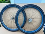 Vintage Pre-war 26 Inch Balloon Tire Bicycle Wheels Elgin Hawthorne Antique Bike. Fixed Price $200.00.