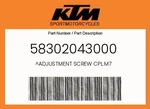 Ktm Genuine Adjustment Screw CPL.M7 - 58302043000. Fixed Price $22.61.