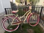 Huffy 26" Women's Cruiser Bike Yellow Pink White Basket Rear Rack Steel Frame. Fixed Price $257.11.