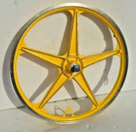 Vtg Lester Mag Bmx Bicycle Front Wheel Yellow 5 Spoke Schwinn Gt Mongoose Jmc. Fixed Price $140.00.