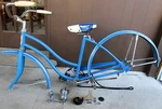 Vtg Hawthorne Montgomery Ward Bicycle Pre-war Blue Rocket Handles Glitter Seat. Fixed Price $299.99.