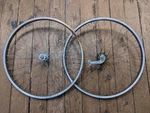 Original Chrome 26" S7 Schwinn Wheel Set, Scripted Front Hub Bendix Coaster Rear. Fixed Price $45.00.