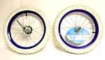 Huffy 16" Front & Rear Bicycle Wheels Purple Rim X 1.95" White Tires Pre-own. Fixed Price $45.00.