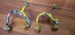 Dia-compe MX1000 Gold/black Front And Rear Calipers W/ Finned Round Brake Shoes. Fixed Price $250.00.