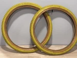 Oldschool Lhr Golden Dragon Yellow Bmx Tires 20X1.75 Mongoose Diamondback. Fixed Price $125.00.