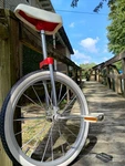 Vintage 1960'S Sears & Roebuck Unicycle With Troxel White Padded Banana Seat 20". Fixed Price $140.00.