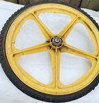 Skyway Tuff Wheel 1 Yellow 20" Plastic Bmx Rear Clincher Rim Brake Knobby. Fixed Price $150.00.
