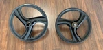 W8 Sate-lite Vtg Old School Bmx Mag Style Wheel 3 Spoke With 26T Gt Pegs. Fixed Price $120.00.