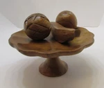Philippines Hand Carved Wood Vintage 4 Pc Pedestal 8" Dia Tray 3 Fruit Banana. Fixed Price $30.00.