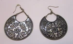 Vintage 1980'S Large 2" Dia Round Stamped Metal Floral Dangle Pierced Earrings. Fixed Price $15.00.