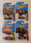 Hot Wheels - Lot Of 4 Grease Rod, Fangula, Repo Duty + Dune Crusher. Fixed Price $21.00.