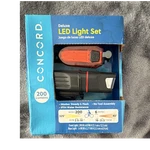 Concord Deluxe Led Bike Head & Tail Light Set 200 Lumens Flashing Detach. Fixed Price $12.93.