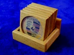 Set Of 6 Wooden Porsche Crest Coasters With Stand Accessory. Fixed Price $75.00.