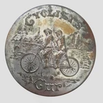 Vintage Bicycle Cup Collapsible Cyclists Tandem Travel Embossed Antique 1897 Tin. Fixed Price $11.95.