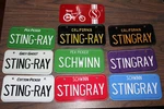 Bicycle License Plates Schwinn Sting-ray Krate Colors 6" X 3" Flat. Fixed Price $14.50.