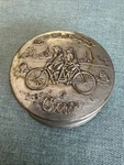 Vintage Bicycle Cup Collapsible Cyclists Tandem Travel Embossed Antique 1897 Tin. Fixed Price $9.00.