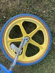Vintage Sate Lite Mfg Mag Bmx Bicycle Rear Wheel 20 Inch Front Yellow. Fixed Price $150.00.